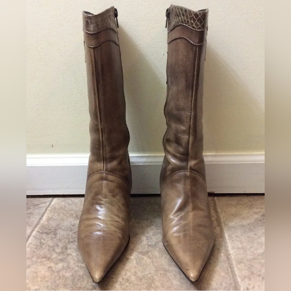Maria Lya Women’s Brazilian Made Copper/Tan Leather Calf Boots Size 9